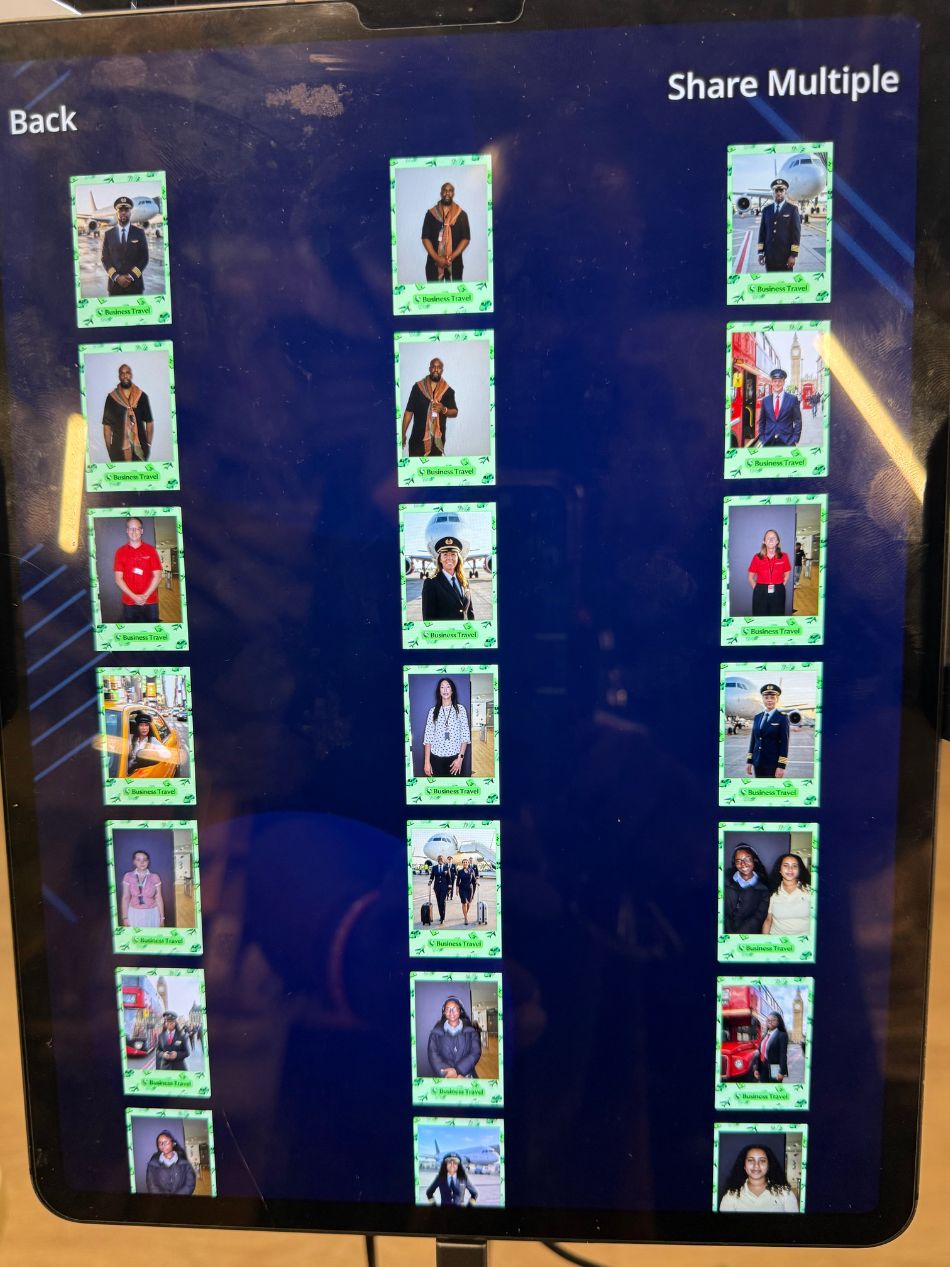 Touchscreen sharing gallery of Business Travel AI portraits
