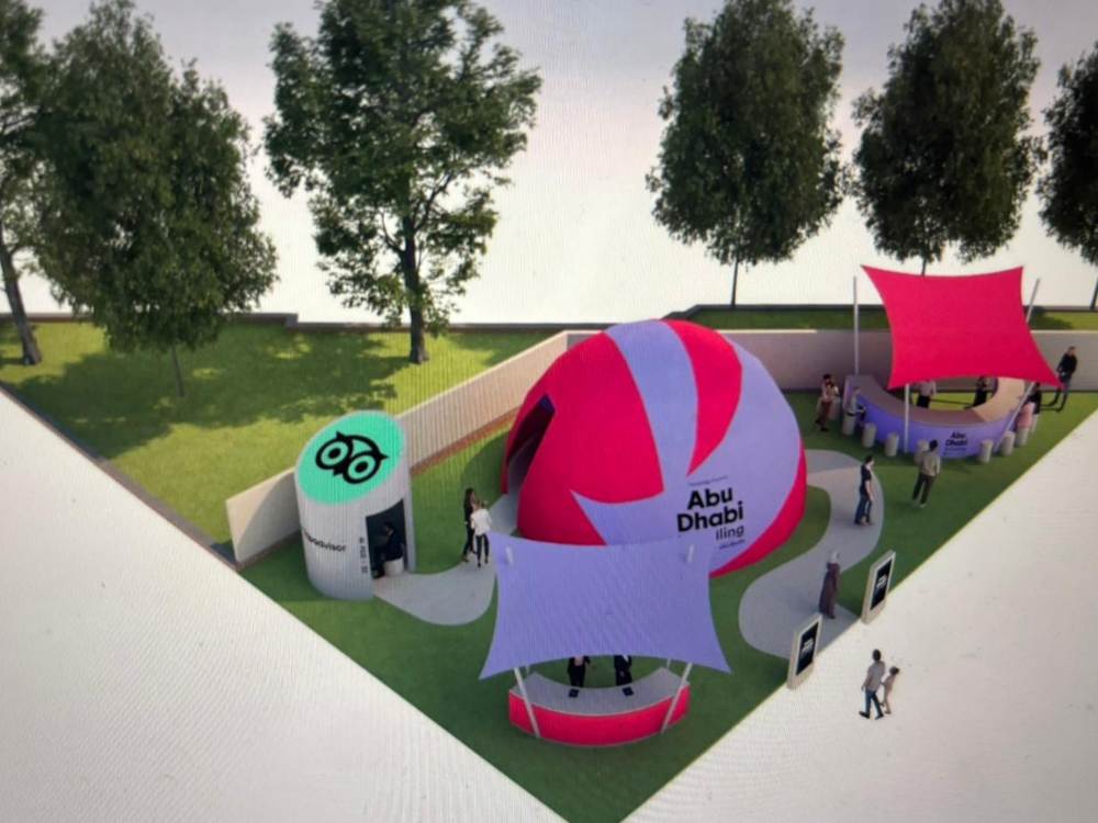 Overhead design visual of the branded TripAdvisor Abu Dhabi activation footprint