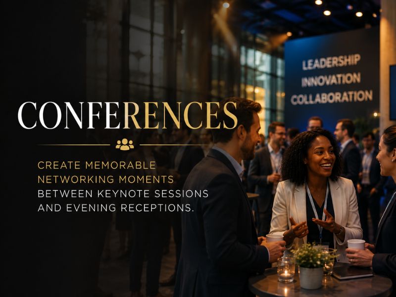 Delegates networking between sessions at a corporate conference