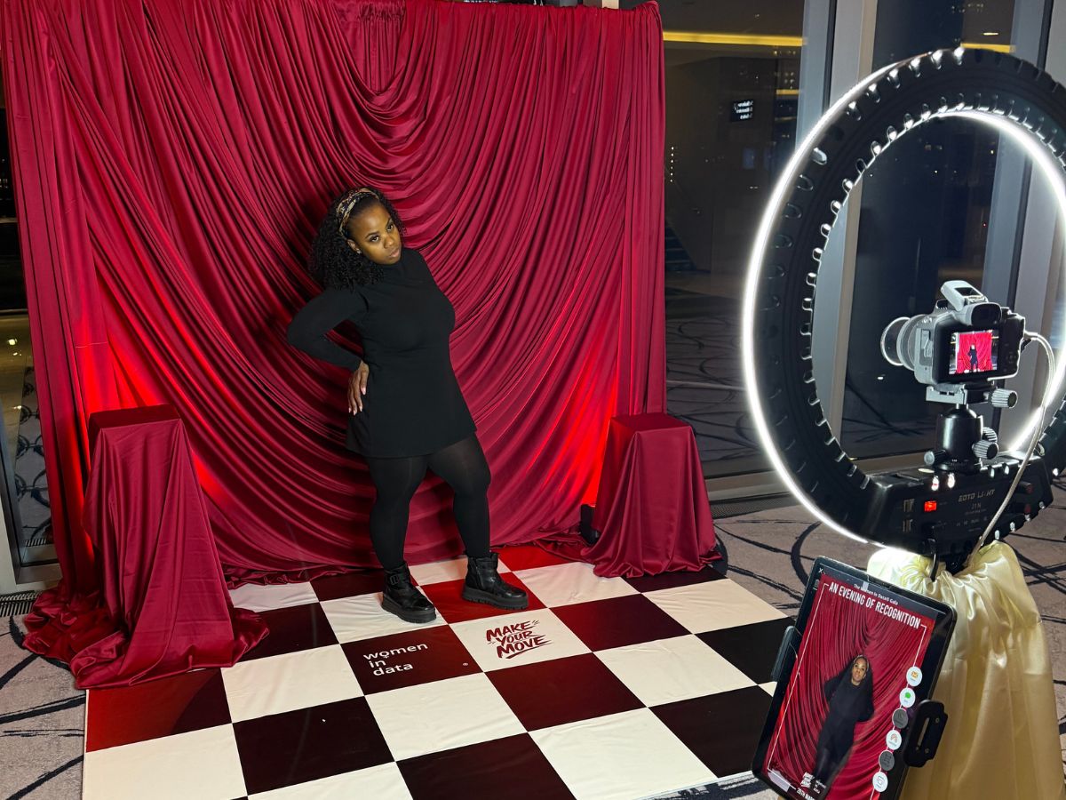 Luxury draped photography backdrop and premium setup at the Women in Data Awards