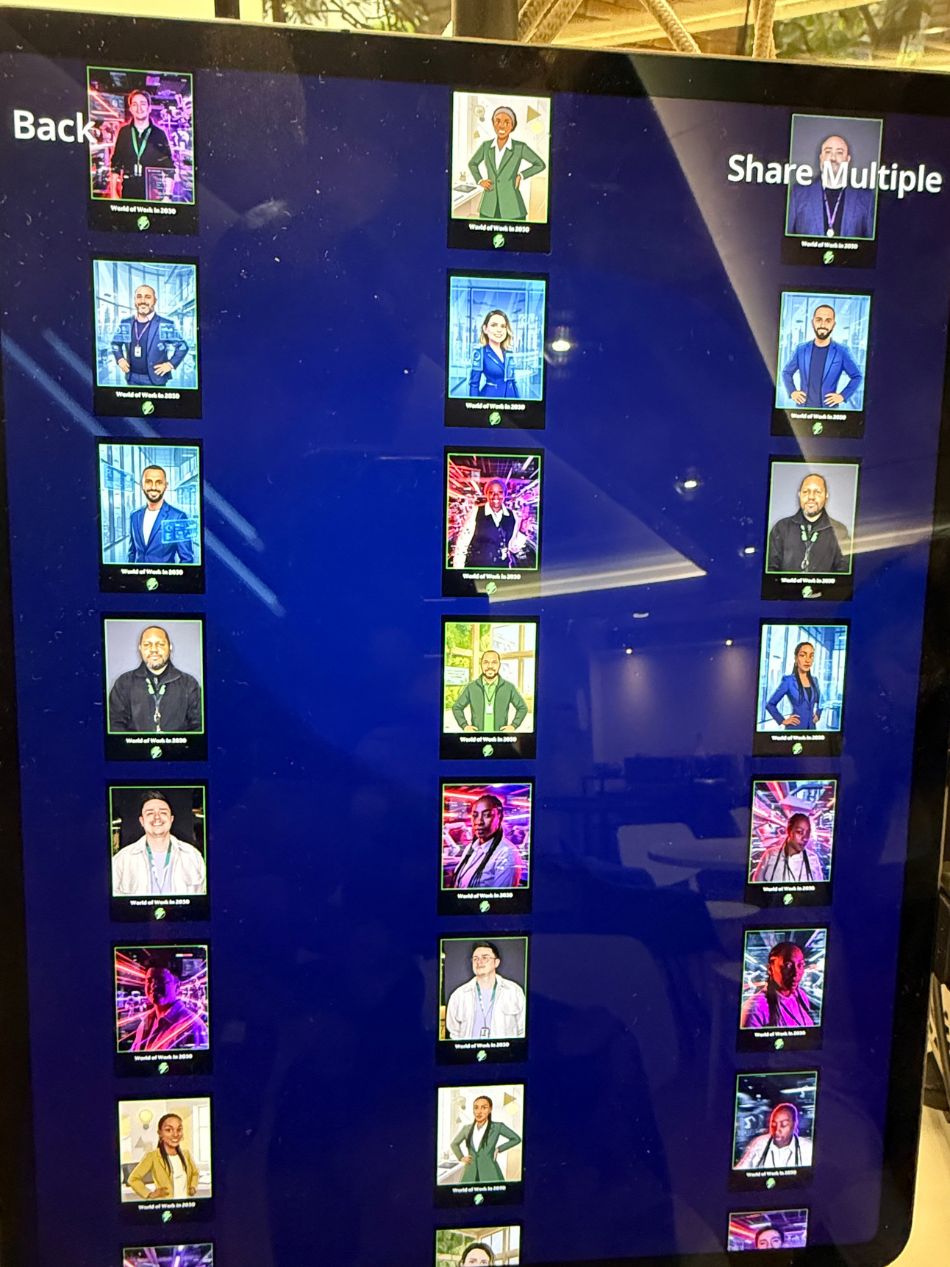 Touchscreen sharing gallery of World of Work in 2030 AI portraits