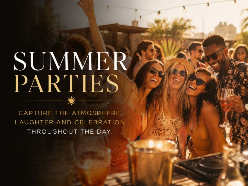 Colleagues laughing together at an outdoor corporate summer party