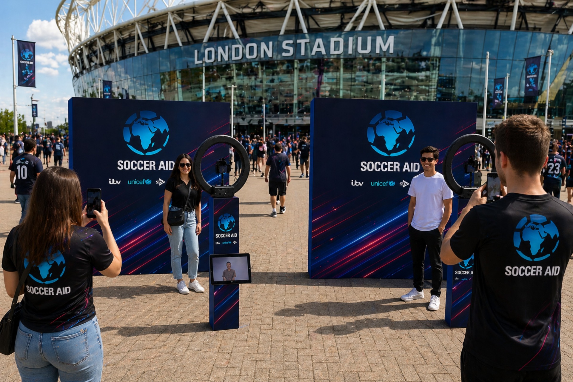 Guests interacting with a premium branded product launch installation in London